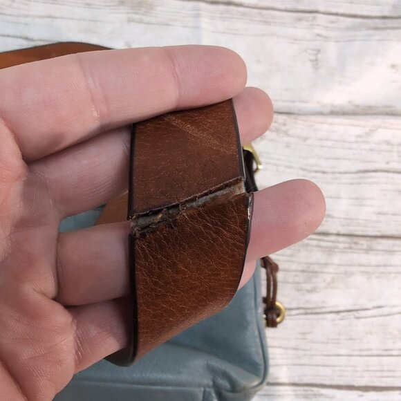 Fossil Leather Light Blue Seaglass Green Harper Crossbody Bag Large - Flawed - Picture 9 of 9